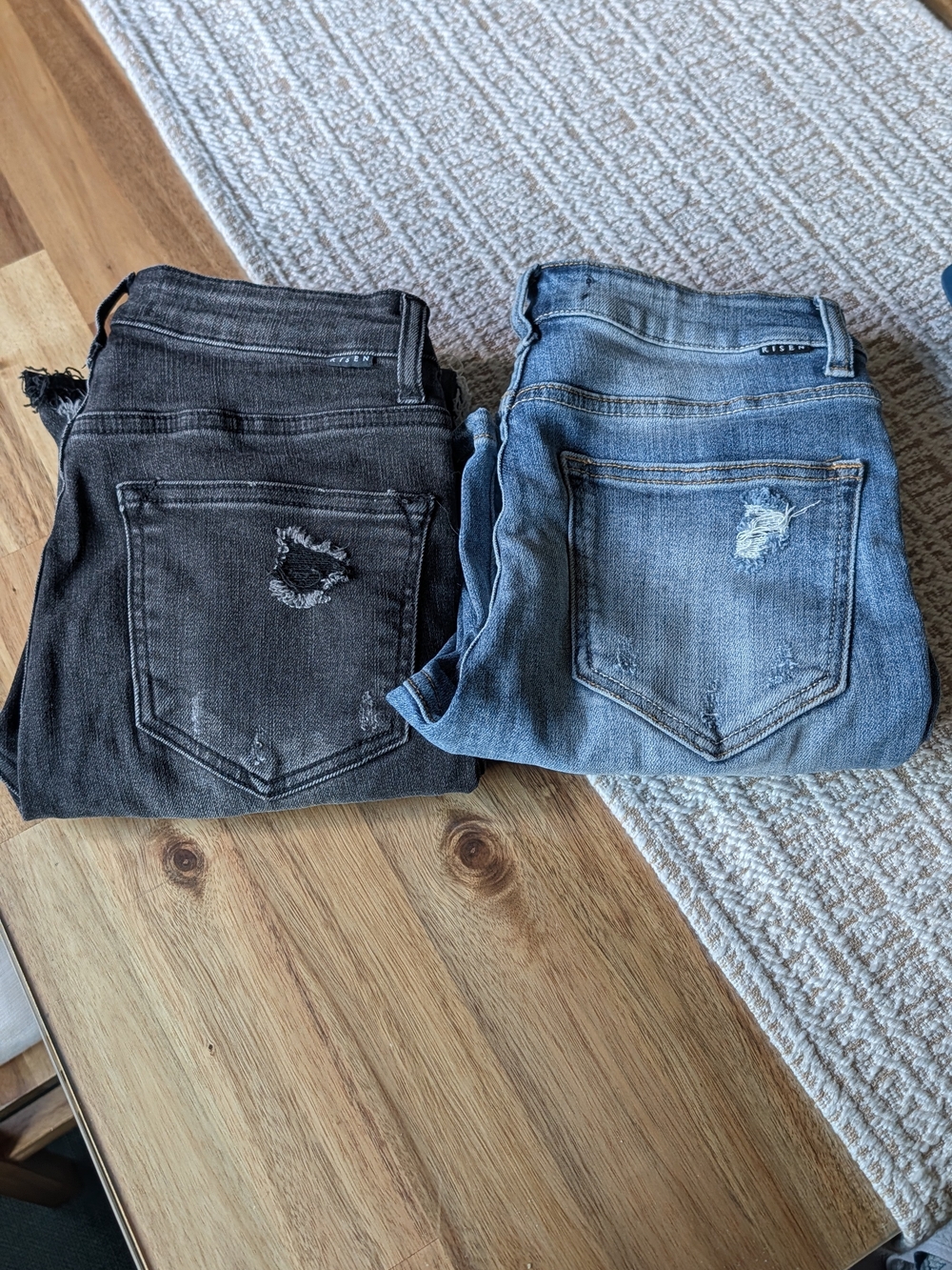 Women’s Ankle & Cropped Distressed Jeans - Black and Light Blue